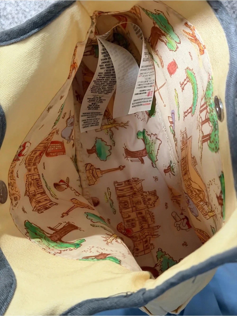 Disney Yellow Canvas Tote with Gray Trim and Character Print
